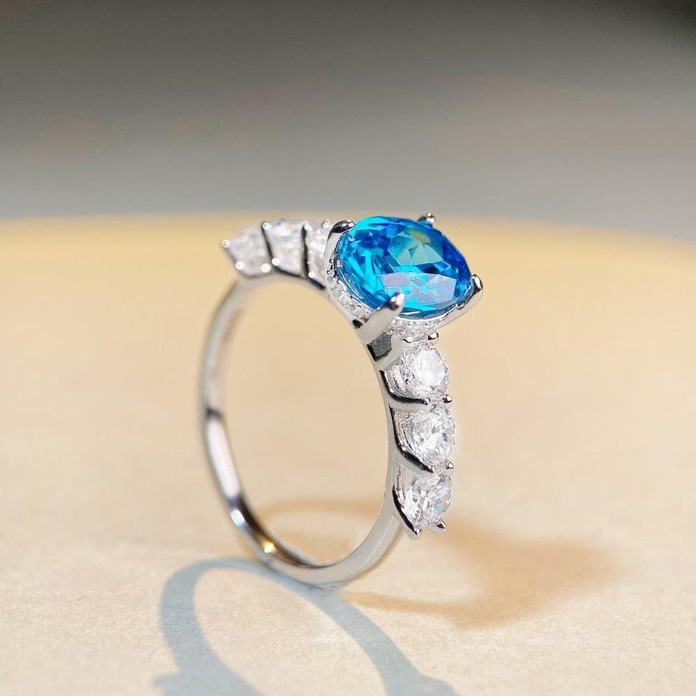 2Ct Elegant Oval Cut Aquamarine Blue Engagement Ring In Sterling Silver