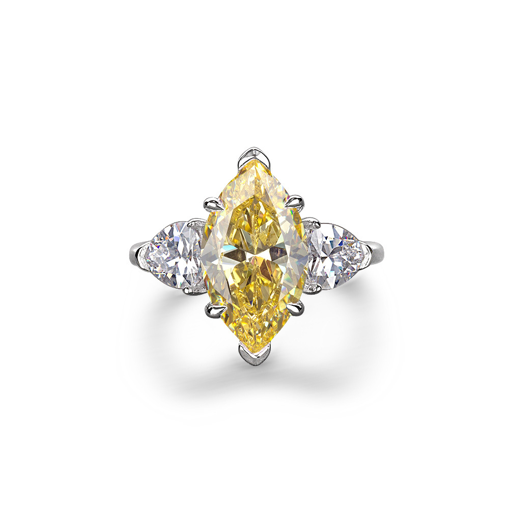 4Ct Marquise Cut Yellow Three Stone Engagement Ring In Sterling Silver