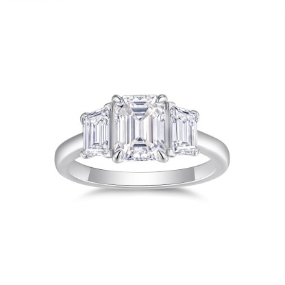 5Ct  Emerald Cut Moissanite Three-Stone Sterling Silver Engagement Ring