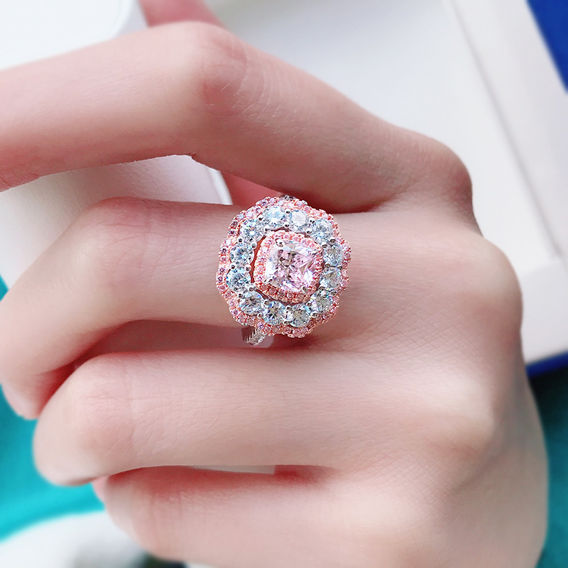 2Ct Cushion Cut Double Halo Pink Gemstone Ring-Sterling Silver-lornajewelry
