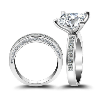 3Ct Moissanite 4-Prong Wedding Ring Set For Women In Sterling Silver
