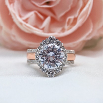Elegant Halo Design Round Cut Wedding Ring Set In Sterling Silver