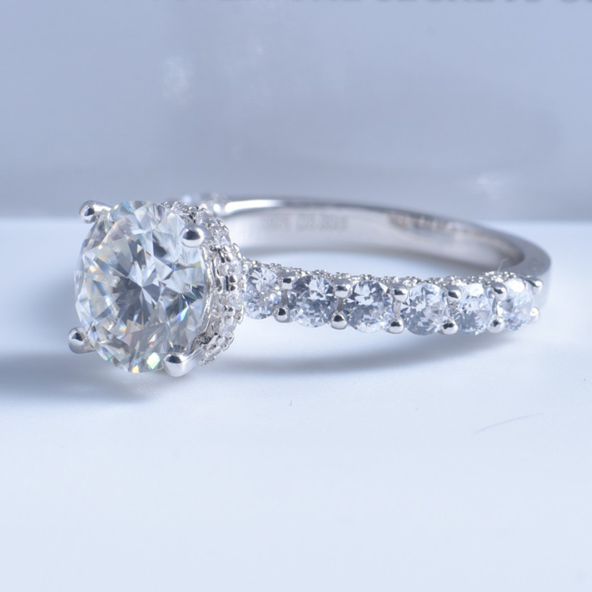 3Ct Moissanite Round Side Stone Engagement Ring