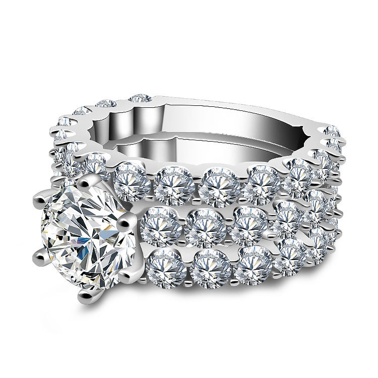 2Ct Round 3-Piece Wedding Ring Set in Sterling Silver