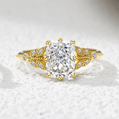 3Ct Radiant Cut Insert Luxury Stackable Crown Bridal Ring Set In Sterling Silver