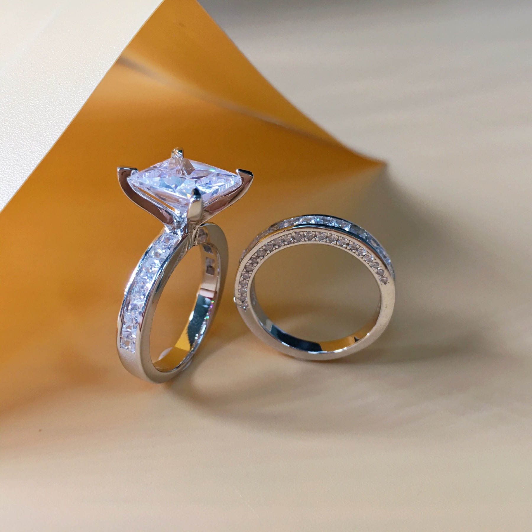 3Ct Moissanite 4-Prong Wedding Ring Set For Women In Sterling Silver