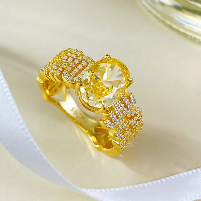 1.5Ct Oval Cut Yellow Diamond Channel Setting Ring-Sterling Silver-lornajewelry