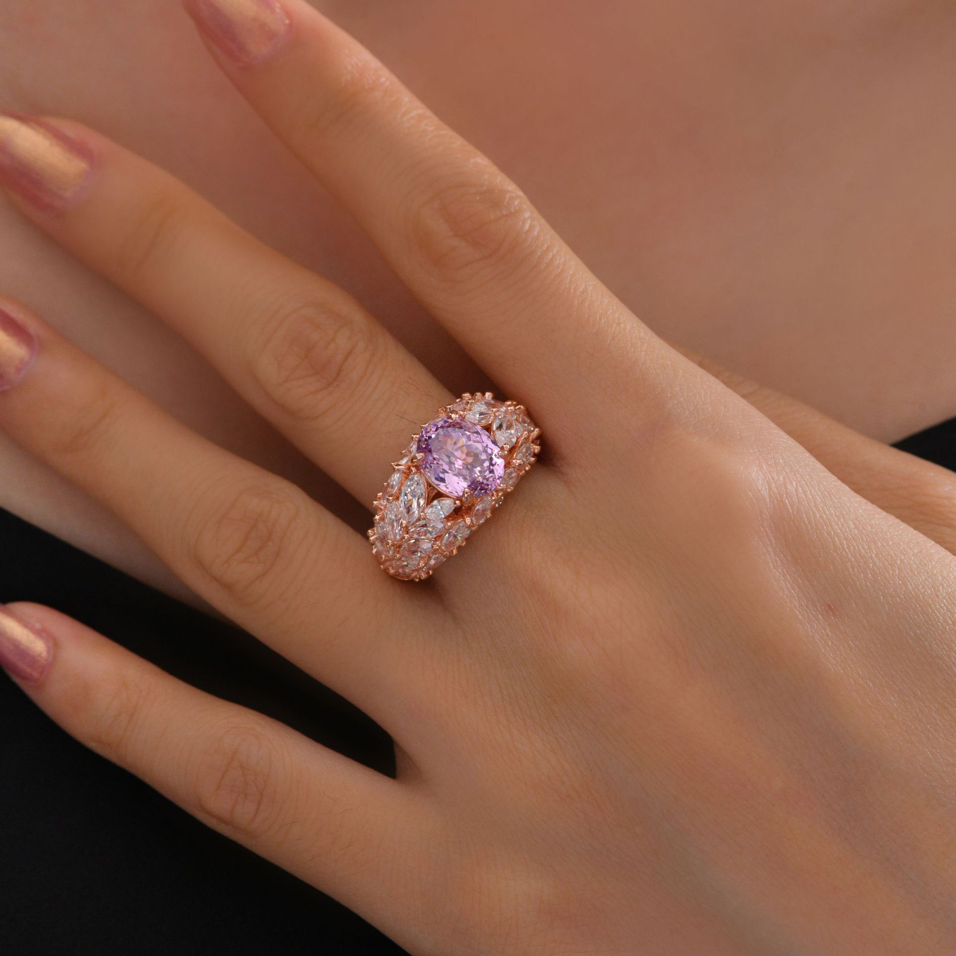3Ct Pink Oval Cut Marquise Cluster Setting Ring-Sterling Silver-lornajewelry