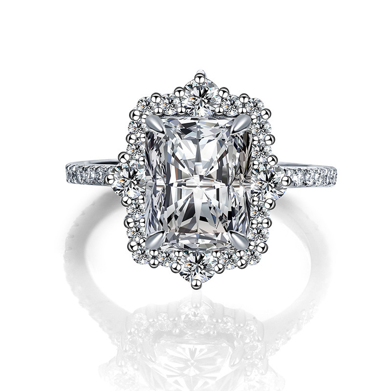 4Ct Moissanite Gorgeous Halo Radiant Cut Engagement Ring In Sterling Silver-Sterling Silver-lornajewelry