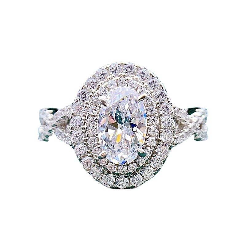 1Ct White Oval Cut Double Halo Setting Vintage Ring-Sterling Silver-lornajewelry