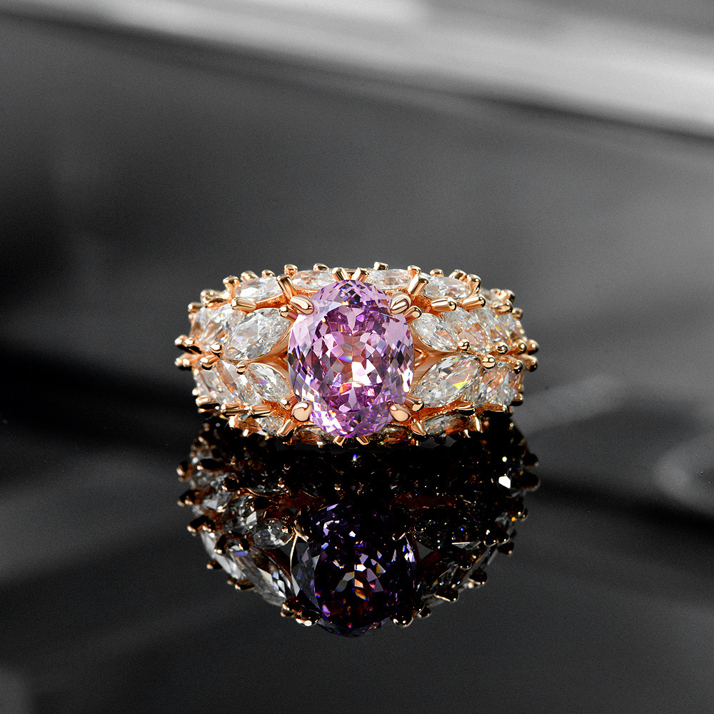 3Ct Pink Oval Cut Marquise Cluster Setting Ring-Sterling Silver-lornajewelry