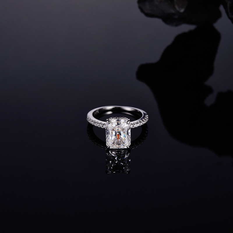 4Ct Moissanite Radiant Cut Sterling Silver Engagement Ring-Sterling Silver-lornajewelry
