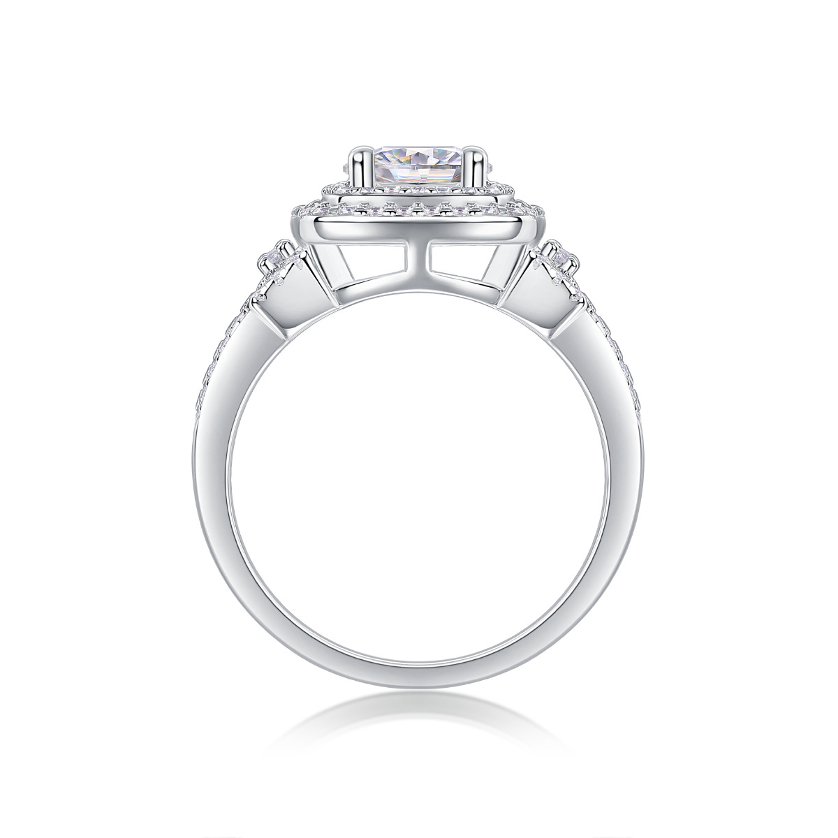 1Ct Round Cut Moissanite Halo Embraced 4-Prong Sterling Silver Engagement Ring