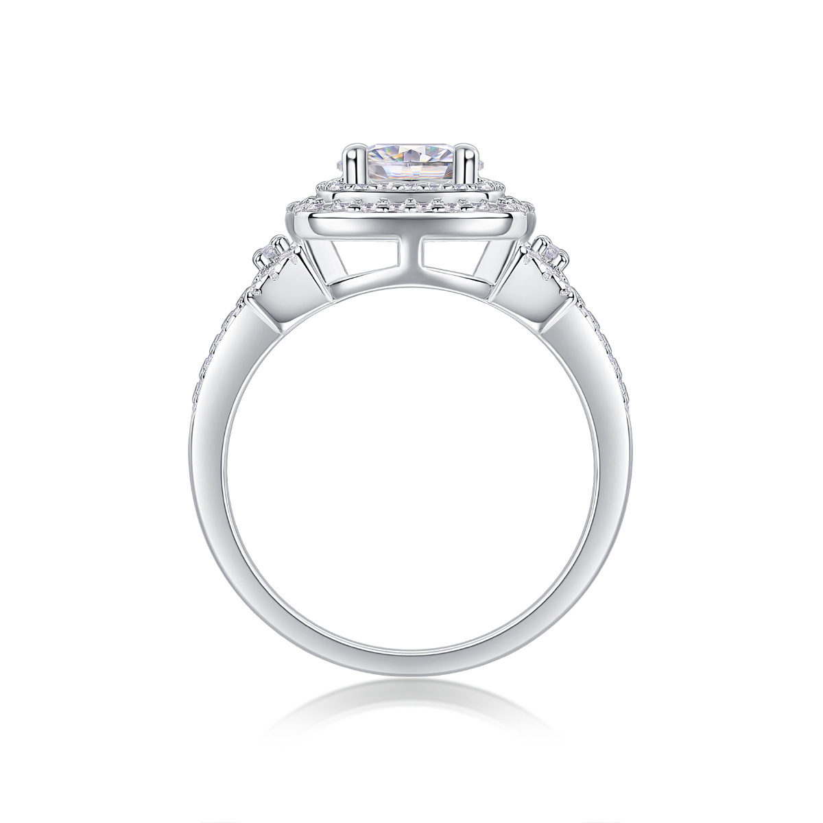 1Ct Round Cut Moissanite Halo Embraced 4-Prong Sterling Silver Engagement Ring