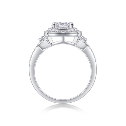1Ct Round Cut Moissanite Halo Embraced 4-Prong Sterling Silver Engagement Ring