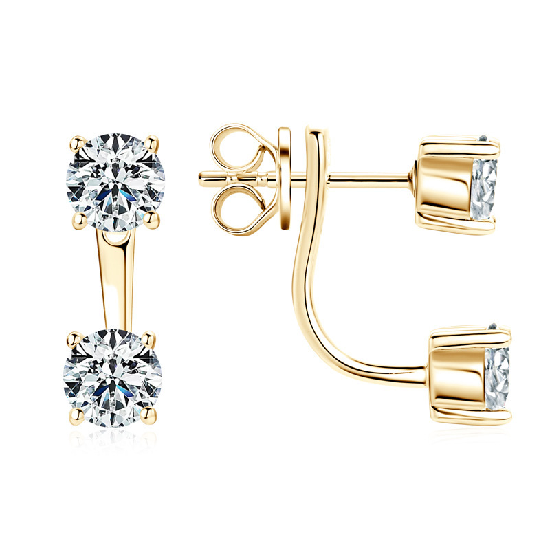 2Ct Moissanite Double-Stud Drop Design Earrings in 925 Silver