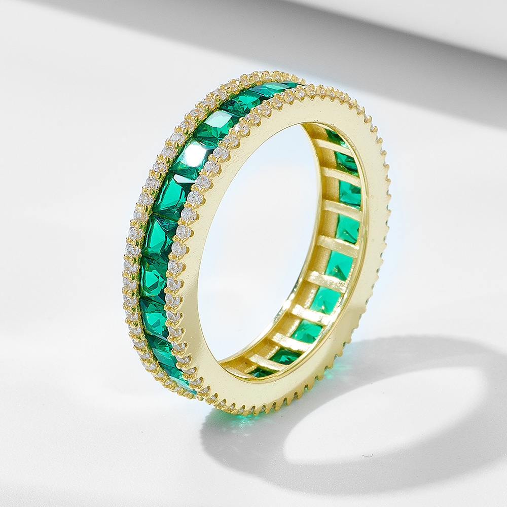 Full Pavé Sparkle Ring  Princess Cut Wedding Band In Sterling Silver