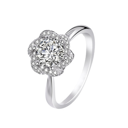 1Ct Moissanite Round Cut Flower Halo Ring-Sterling Silver-lornajewelry
