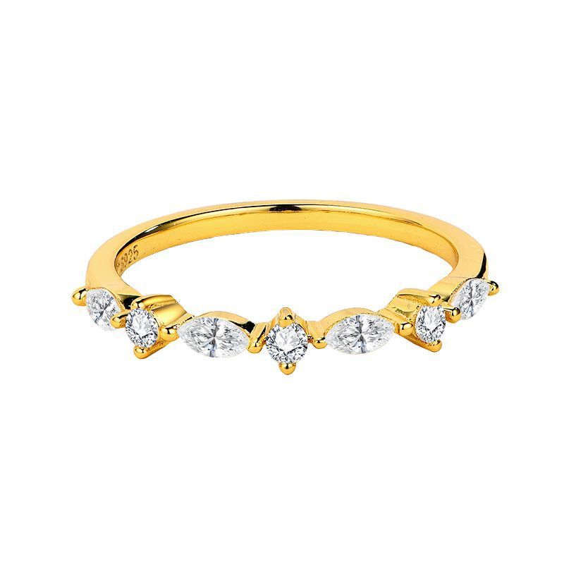 Elegant Yellow Gold Marquise Cut Simulated Diamond Wedding Band In Sterling Silver-Sterling Silver-lornajewelry