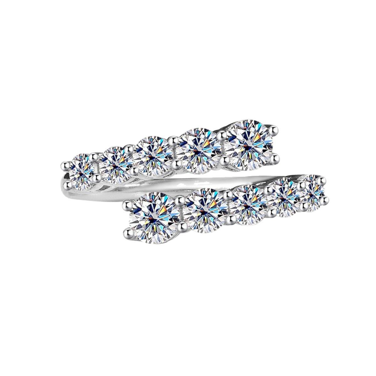 Moissanite Graduated Round Cut Two-Row Wrap Band in Sterling Silver