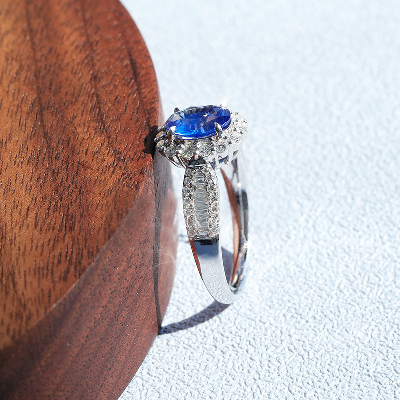 2.5Ct Oval Cut Blue Sapphire Halo Design Ring-Sterling Silver-lornajewelry