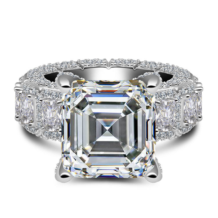 8Ct Luxury Full-Stone Design 4-Prong Asscher Cut Engagement Ring In Sterling Silver-Sterling Silver-lornajewelry