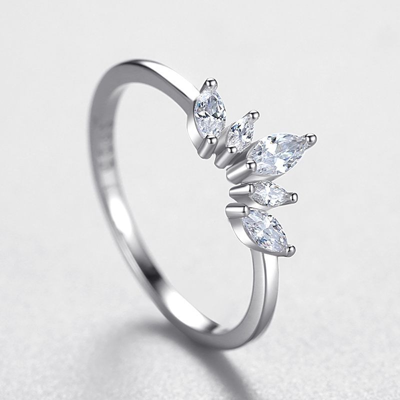 925Silver Rings Dainty Trendy Princess Crown Wedding Band 