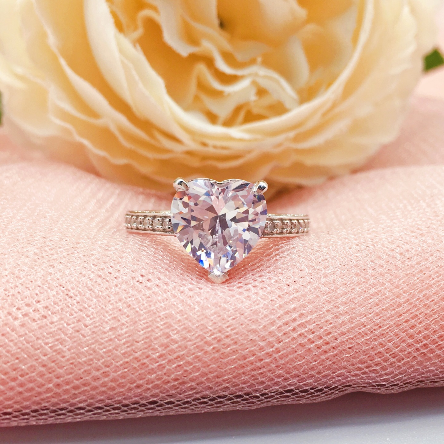 3.5Ct Heart Cut Exquisite Pave Engagement Ring in Sterling Silver