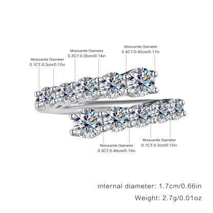 Moissanite Graduated Round Cut Two-Row Wrap Band in Sterling Silver