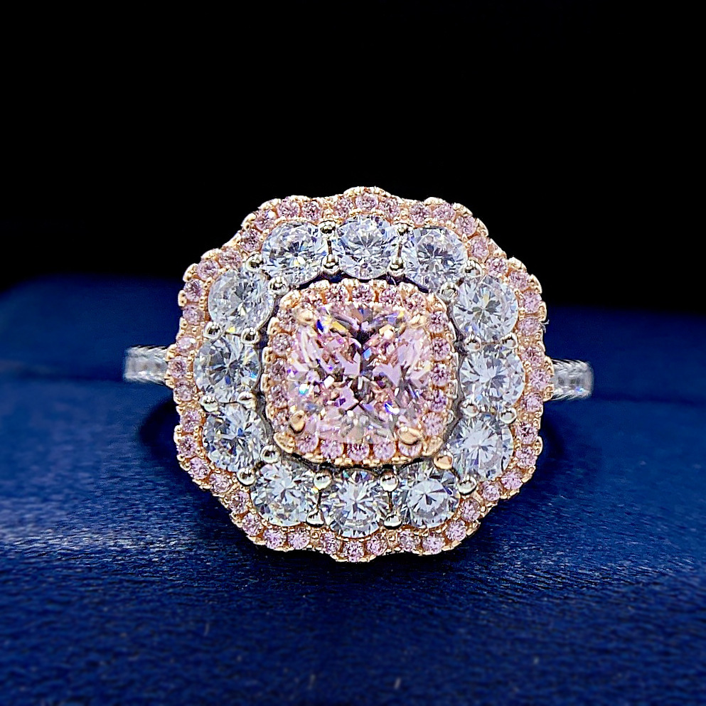 2Ct Cushion Cut Double Halo Pink Gemstone Ring-Sterling Silver-lornajewelry