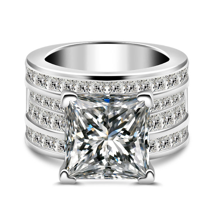 3Ct Moissanite Wide Band Versatile Style 4-Prong Hollow Design Engagement Ring In Sterling Silver