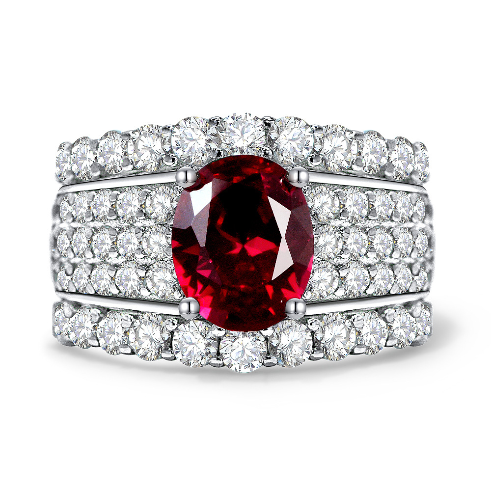 2Ct Luxury Oval Cut Ruby Wide-Band Design Engagement Ring-Sterling Silver-lornajewelry