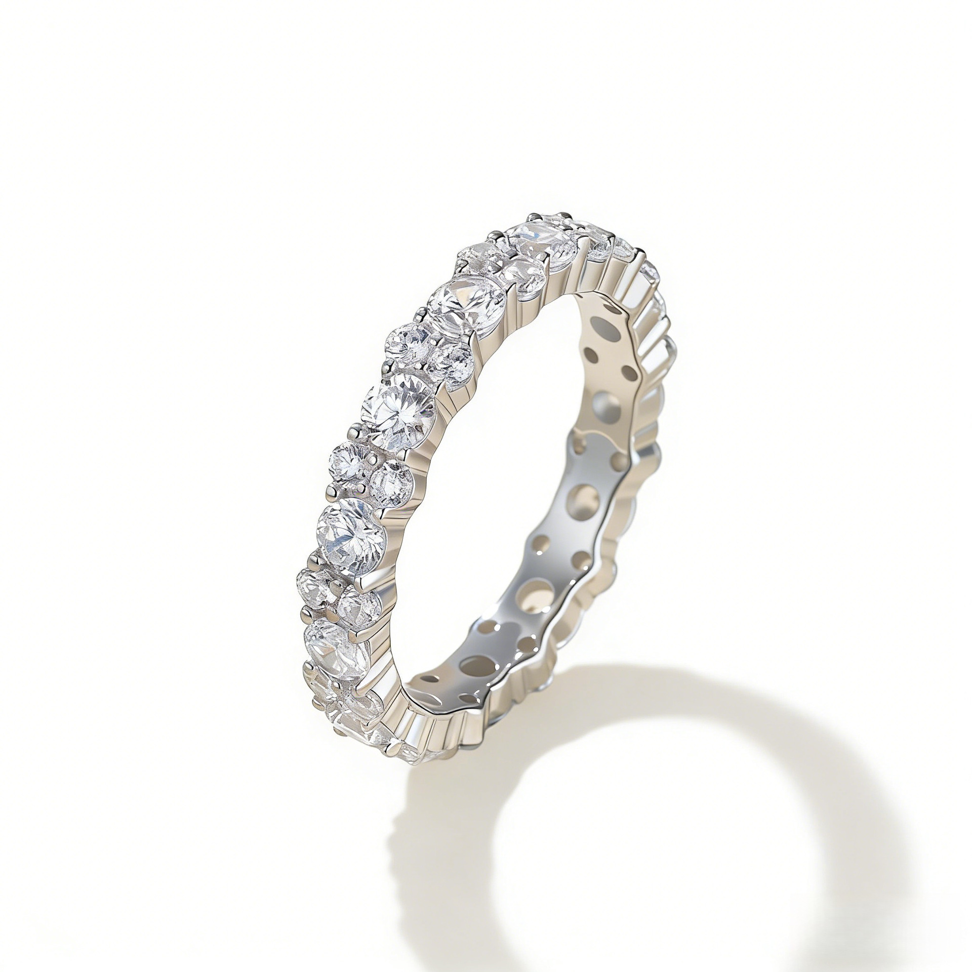 Moissanite Round Brilliant Full Eternity Wedding Band in Sterling Silver