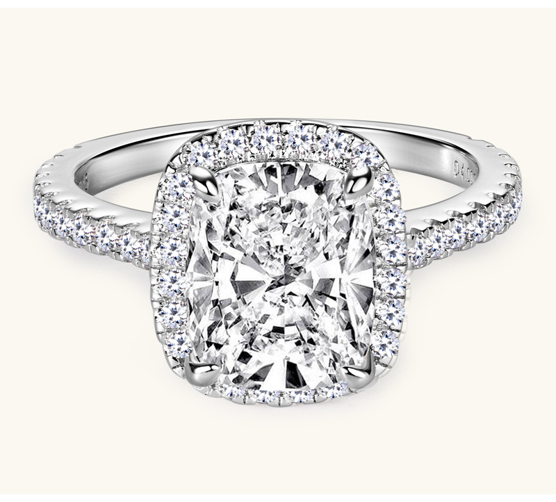 4Ct Moissanite Cushion Cut Pave Luxury Design Engagement Ring in Sterling Silver