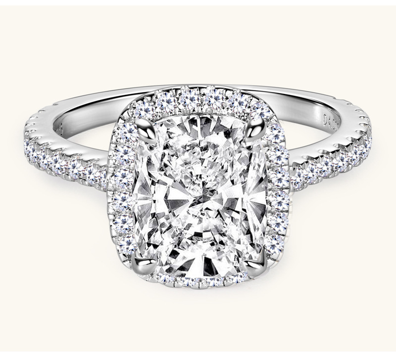 4Ct Moissanite Cushion Cut Pave Luxury Design Engagement Ring in Sterling Silver