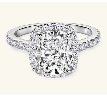 4Ct Moissanite Cushion Cut Pave Luxury Design Engagement Ring in Sterling Silver