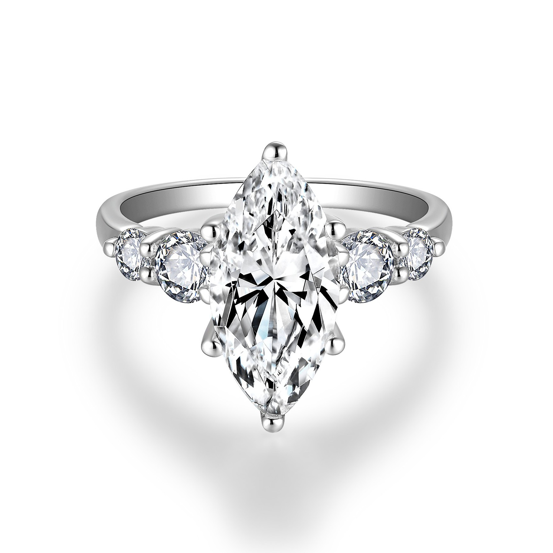 3Ct Moissanite Marquise Cut Side Chic Five-Stone Sterling Silver Engagement Ring