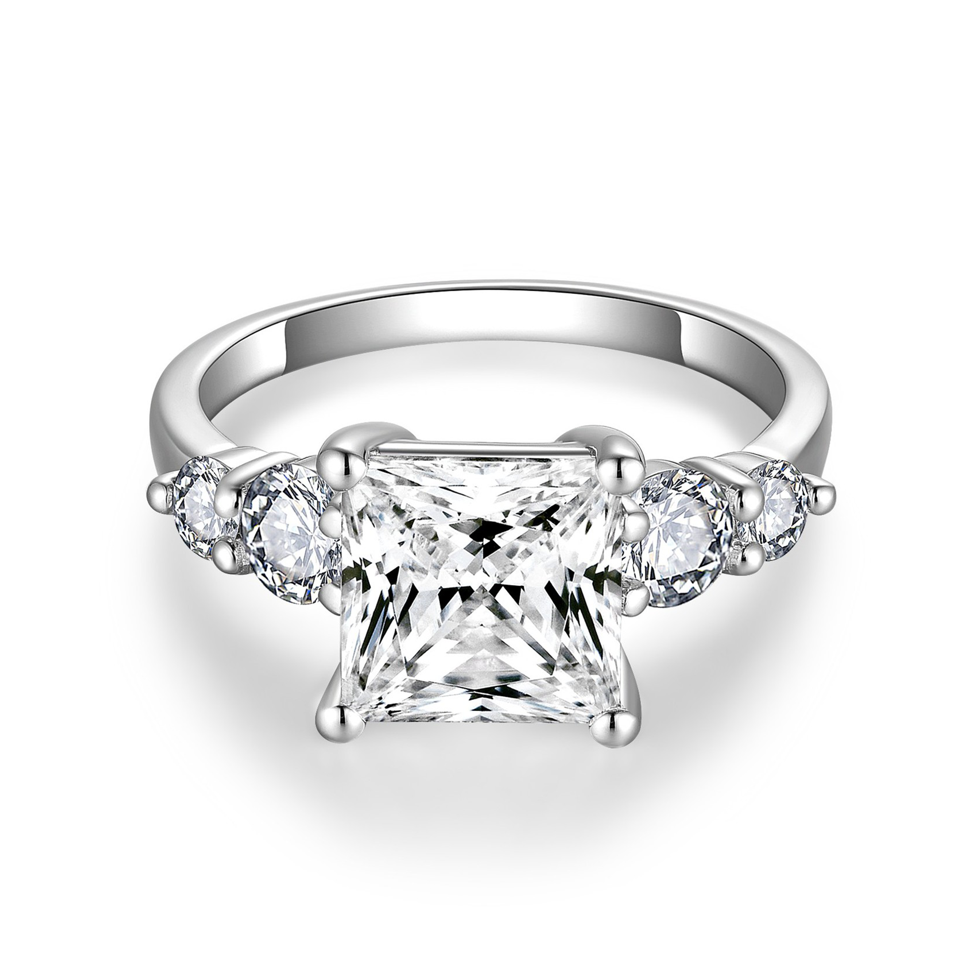 3Ct Moissanite PrincessCut Side Chic Five-Stone Sterling Silver Engagement Ring