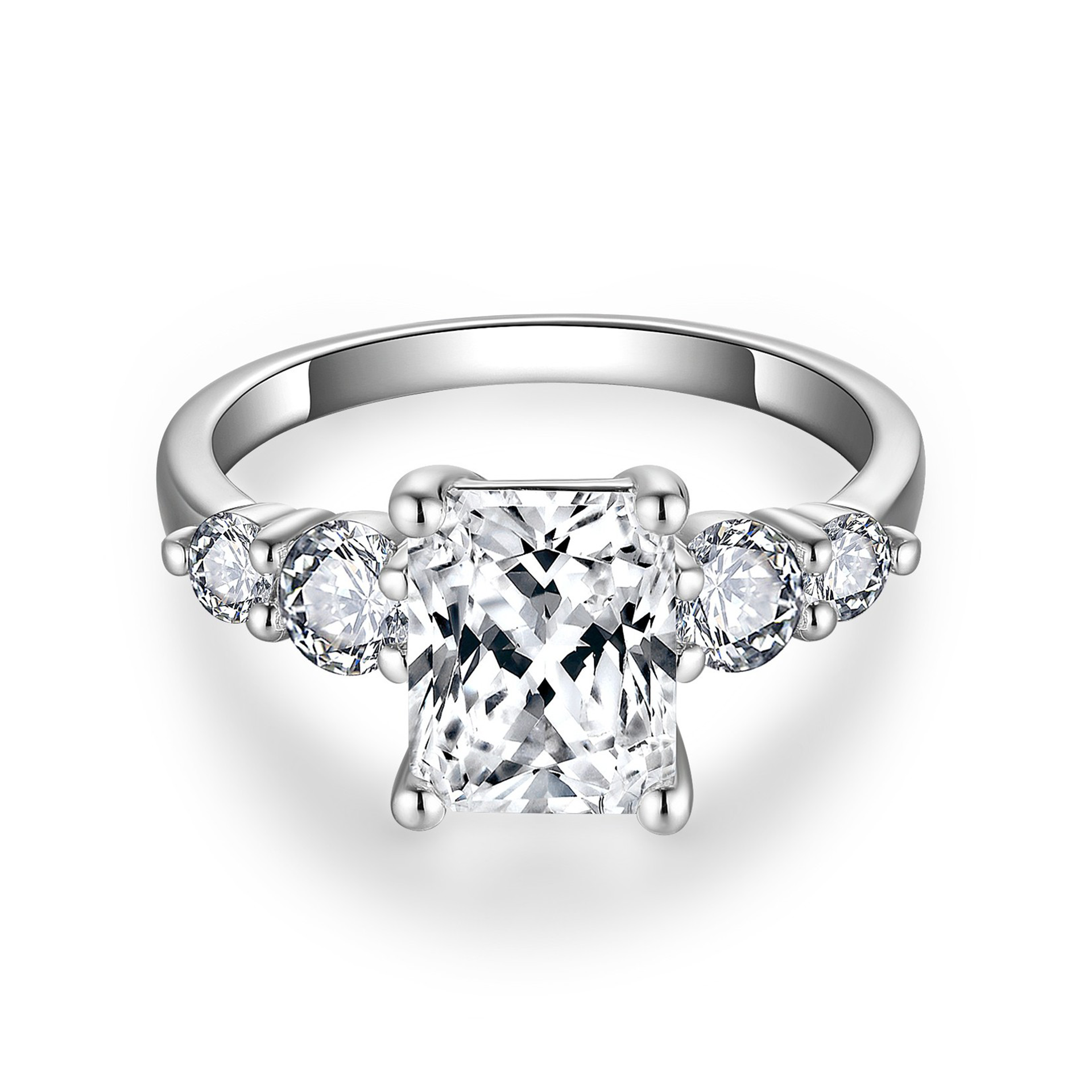 3Ct Moissanite  Radiant Cut Side Chic Five-Stone Sterling Silver Engagement Ring