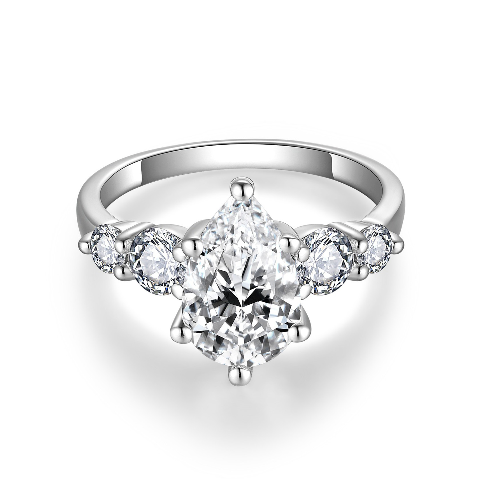 3Ct Moissanite Pear Cut Side Chic Five-Stone Sterling Silver Engagement Ring