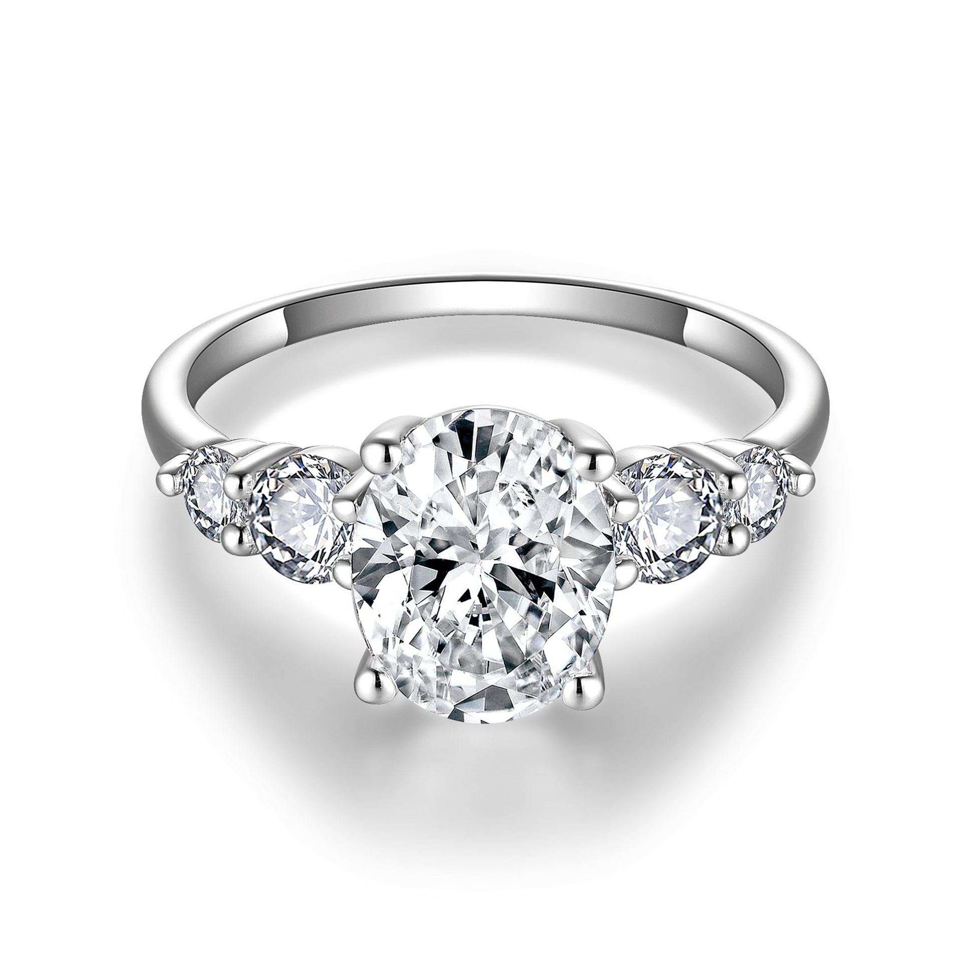 3Ct Moissanite Oval Cut Side Chic Five-Stone Sterling Silver Engagement Ring