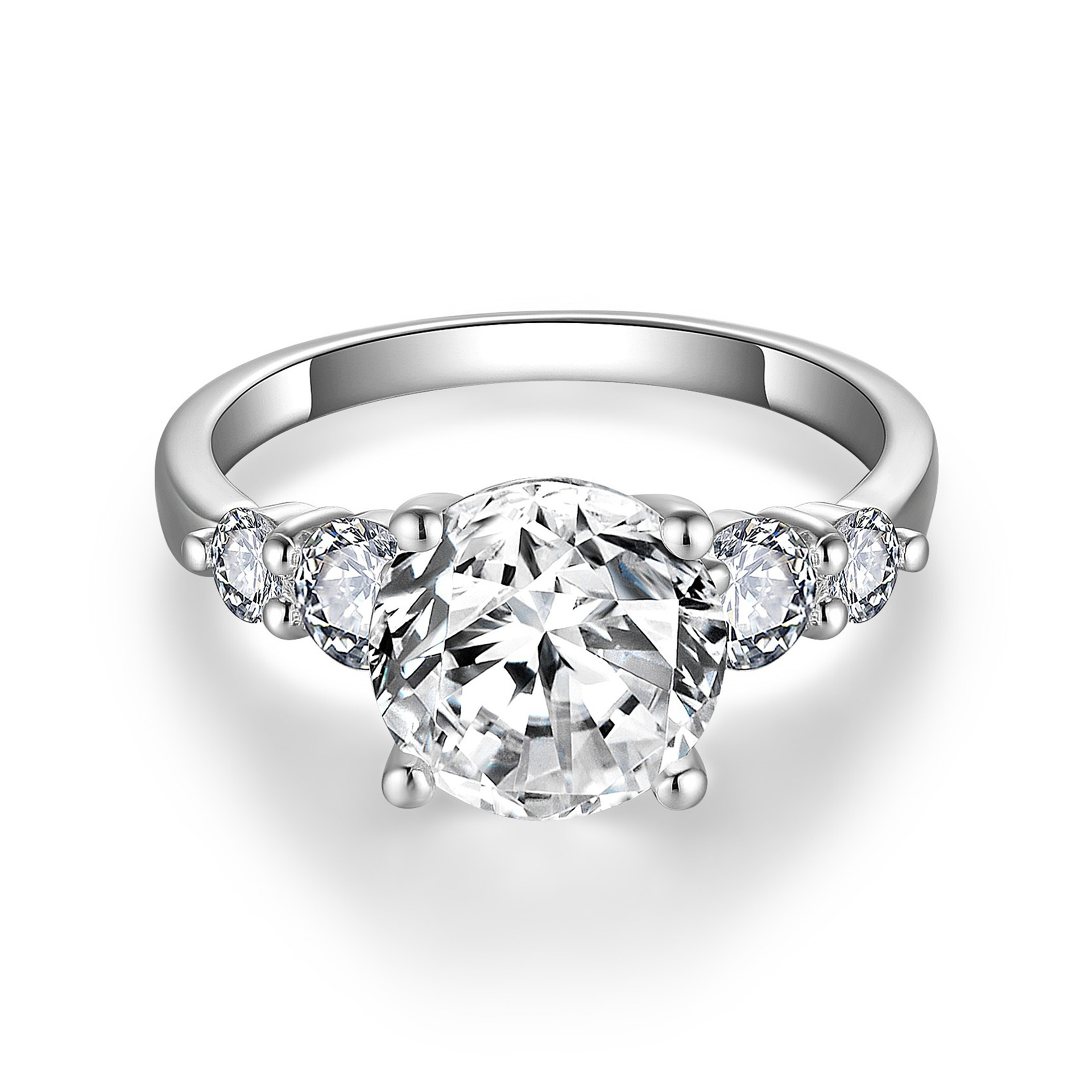 3Ct Moissanite Round Cut Side Chic Five-Stone Sterling Silver Engagement Ring