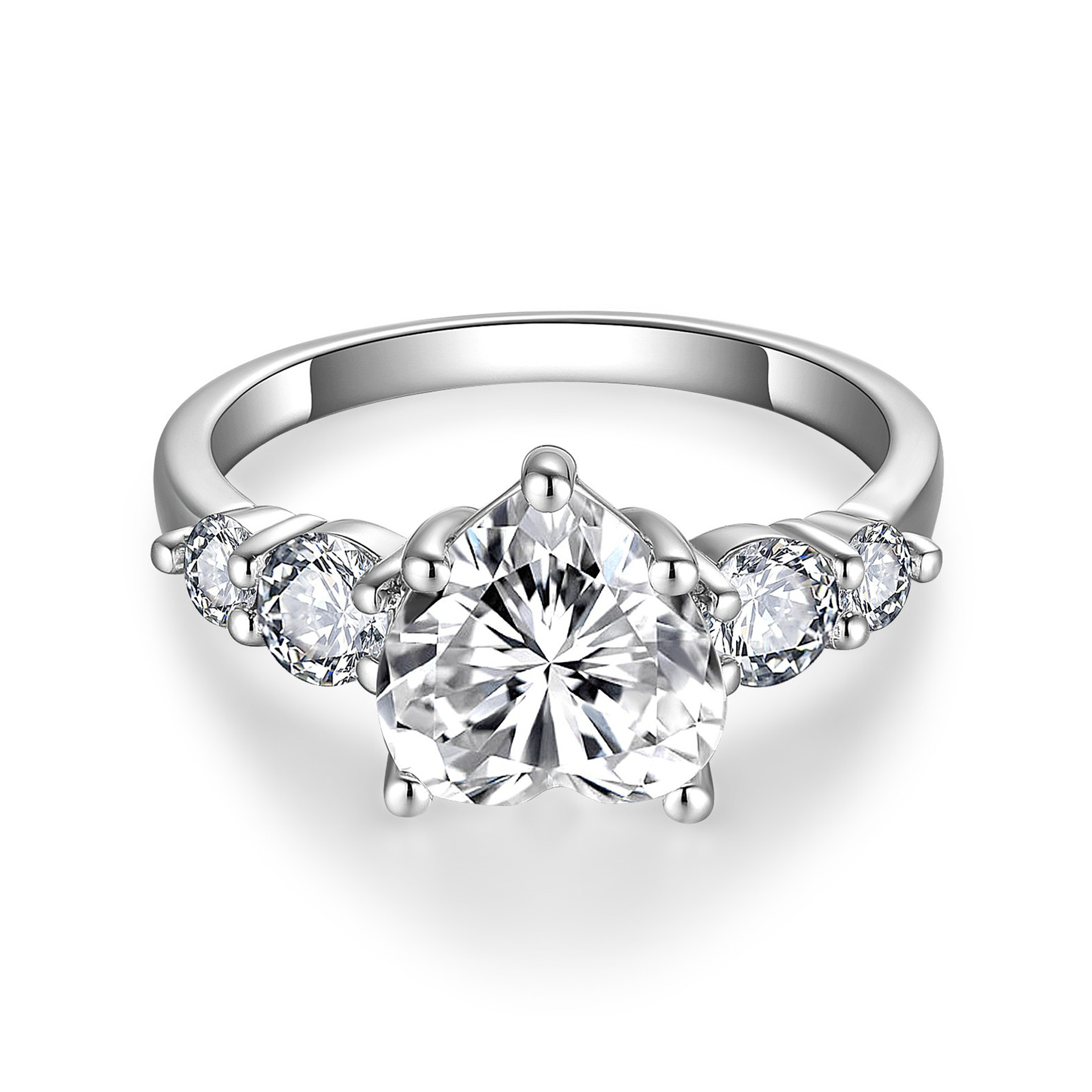3Ct Moissanite Heart Cut Side Chic Five-Stone Sterling Silver Engagement Ring