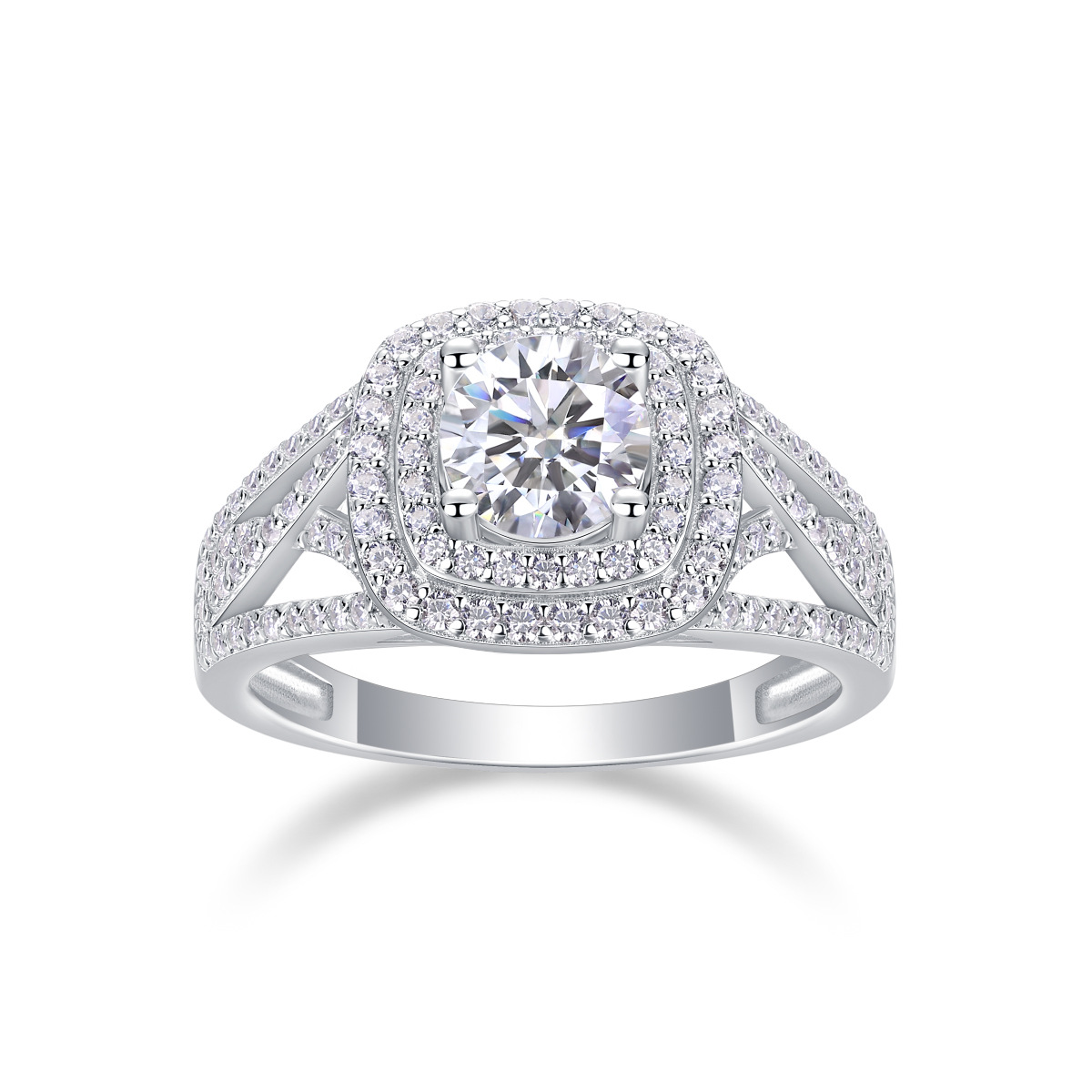 1Ct Moissanite Round Cut Double Halo Luxurious Pave Setting Sterling Silver Engagement Ring