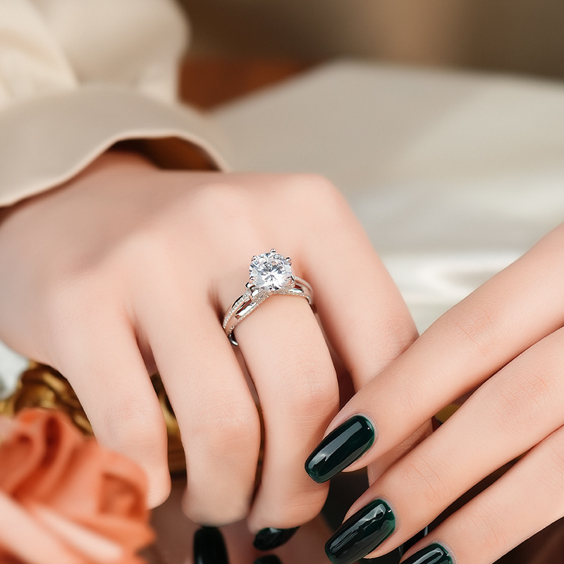 3Ct Moissanite Round Cut Pave Split Shank Ring-Sterling Silver-lornajewelry