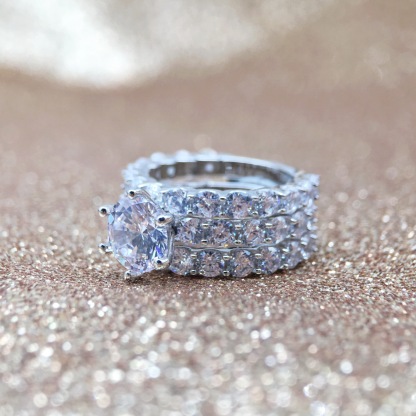 2Ct Round 3-Piece Wedding Ring Set in Sterling Silver