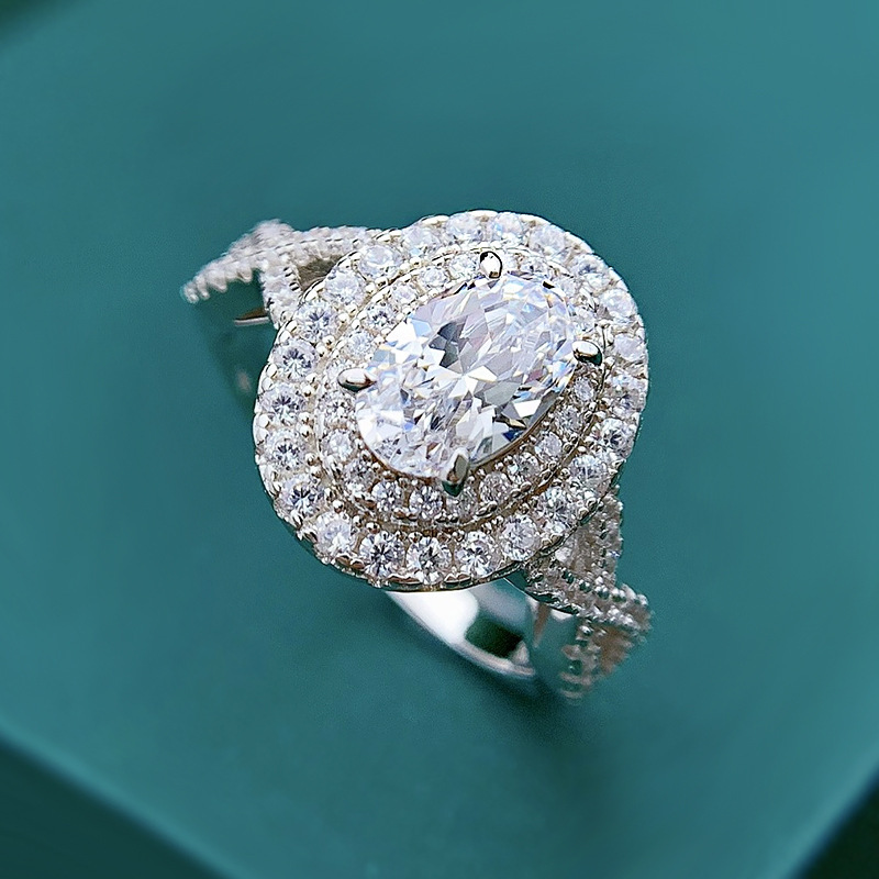 1Ct White Oval Cut Double Halo Setting Vintage Ring-Sterling Silver-lornajewelry