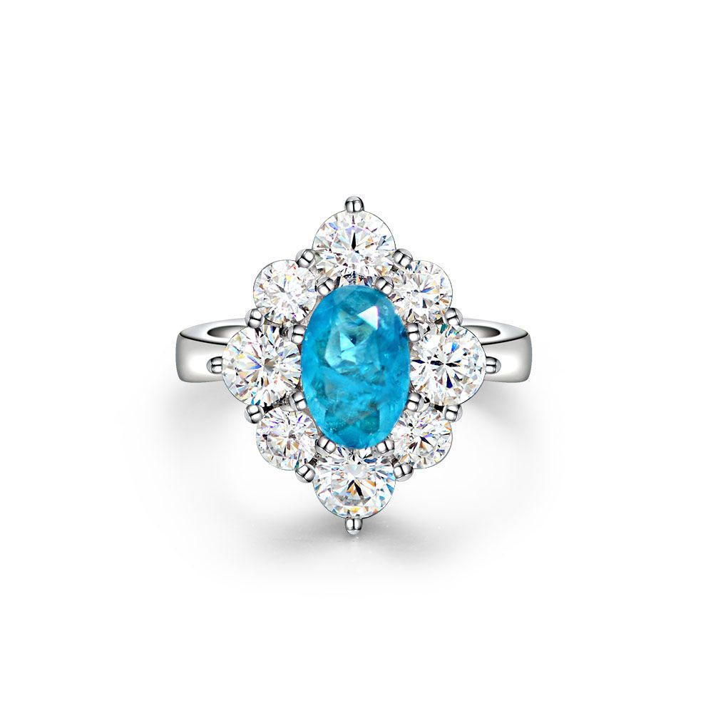 1.5Ct Oval Cut Aquamarine Gemstone Halo Design Ring