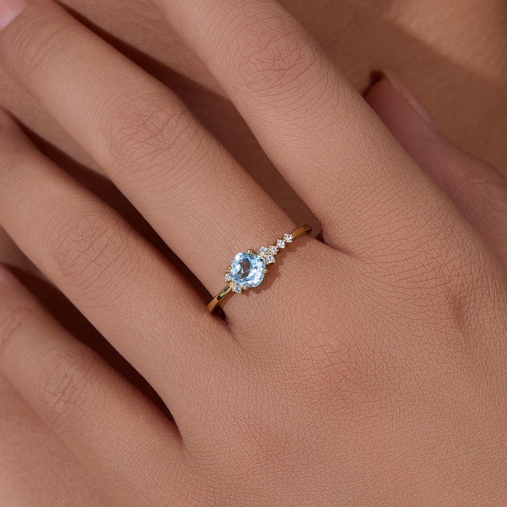Aquamarine Blue Minimalist Luxury Design Engagement Ring in Sterling Silver
