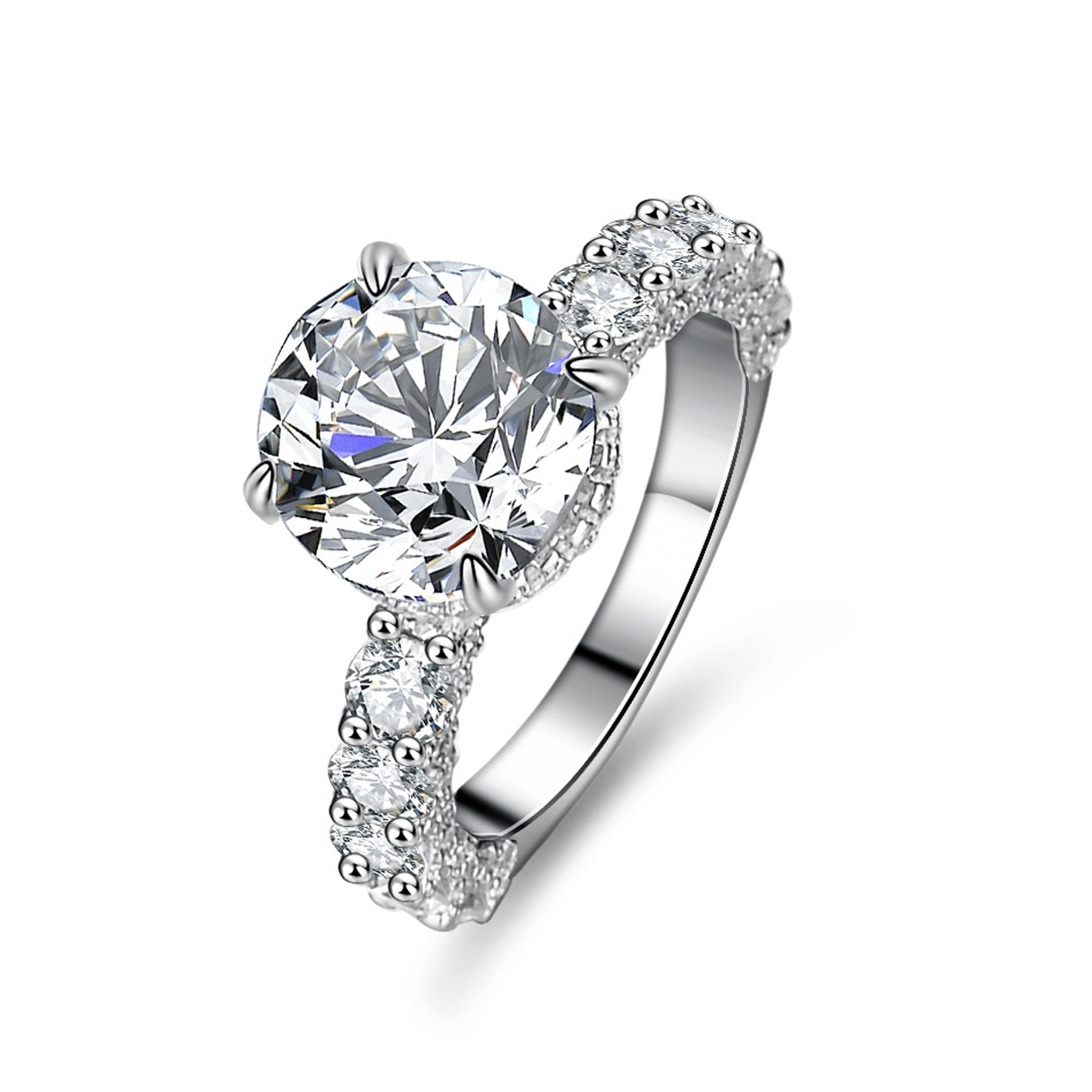 3Ct Moissanite Round Side Stone Engagement Ring